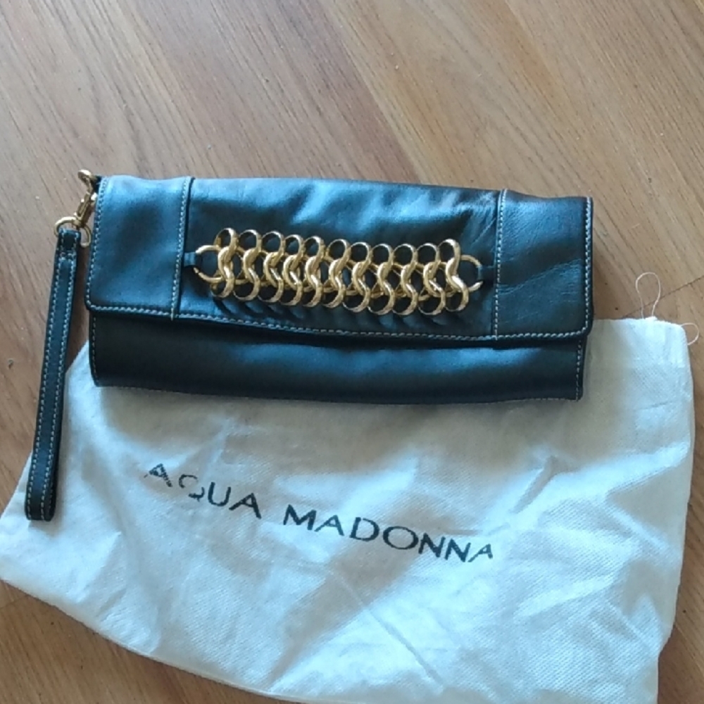 Not For Sale......Aqua Madonna Black and Gold Clutch with Chain Details